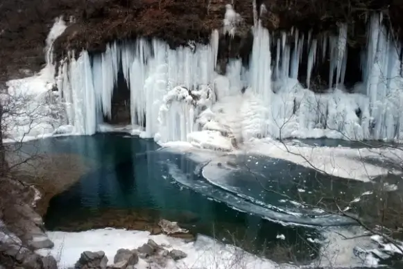 mountain pond and ice
