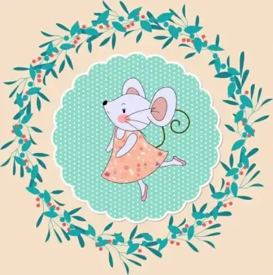 mouse background cute stylized icon circle wreath isolation