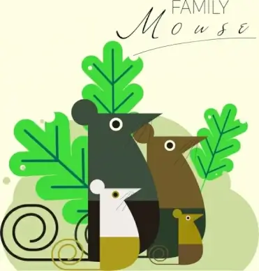 mouse family background classical colored flat design