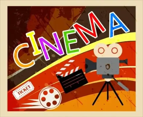 movie background retro style flat colored symbols decoration