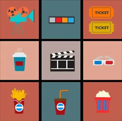 movie design element various flat colorful symbols isolation