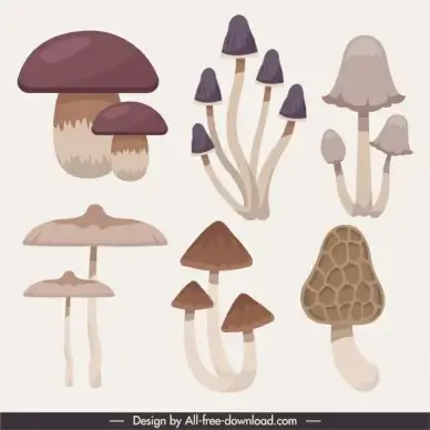 mushroom icons classical flat shapes sketch