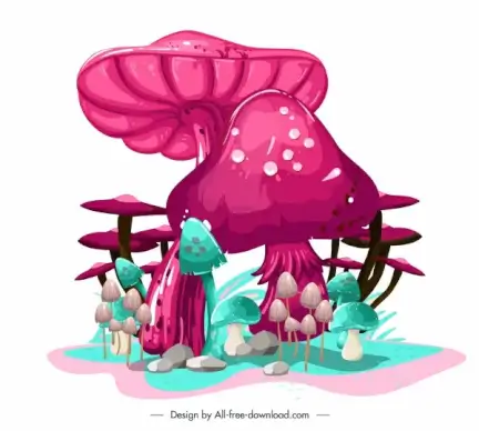 mushroom painting colorful luxuriant sketch
