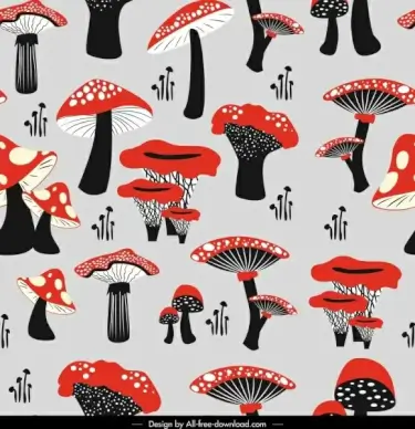 mushrooms pattern black red repeating decor
