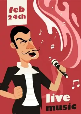 music advertising banner male singer icon cartoon design