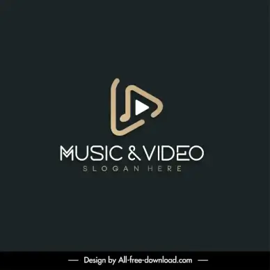 music and video logo template play button triangle flat contrast sketch