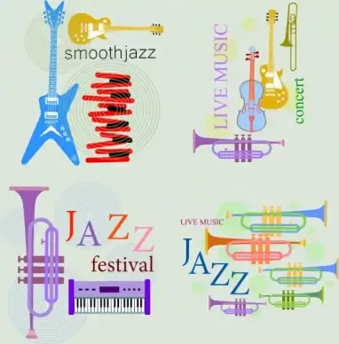 music background sets various instruments icons colored flat