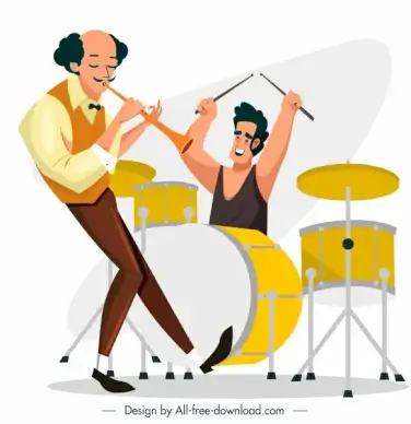 music band icon flute drum instruments sketch