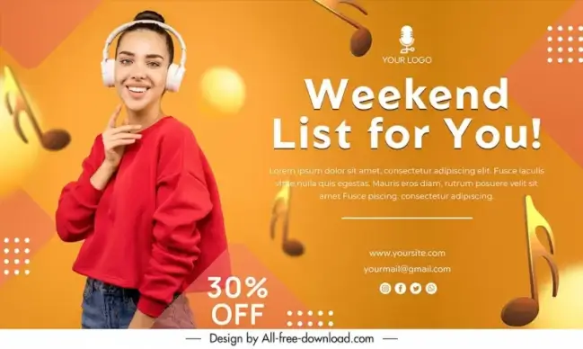 music banner template dynamic lady music notes