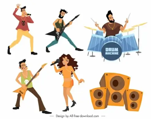 music design elements performers speaker sketch cartoon characters
