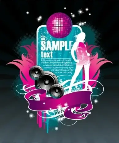 music banner template woman speaker bauble icons decor