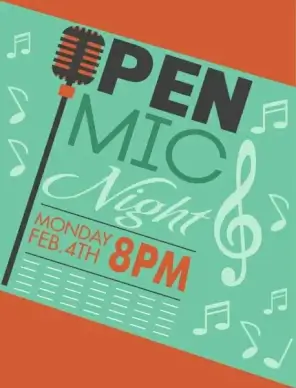 music event poster microphone music notes calligraphy decor
