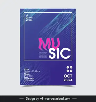 music event poster template deformed text 3d rolled curves