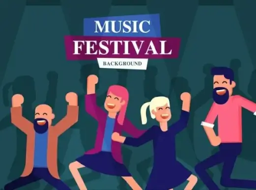 music festival banner dancers icons cartoon characters decor