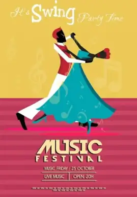 music festival banner dancing couple icon classical design