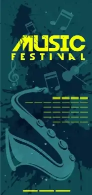 music festival banner dark vignette symbols design