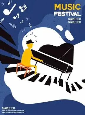 music festival banner piano performer keyboard icons decor