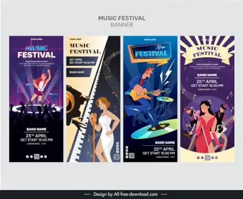 music festival banner templates collection dynamic cartoon 