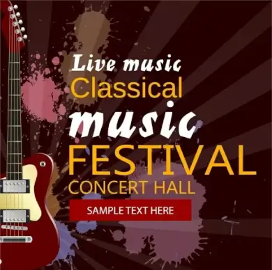 music festival poster guitar icon grunge watercolor design