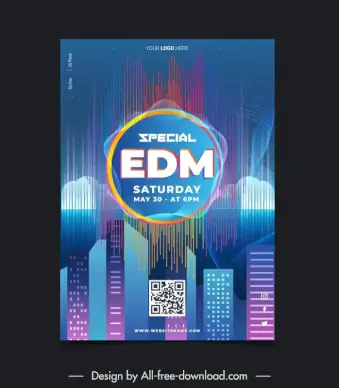 music festival poster template modern buildings curves decor