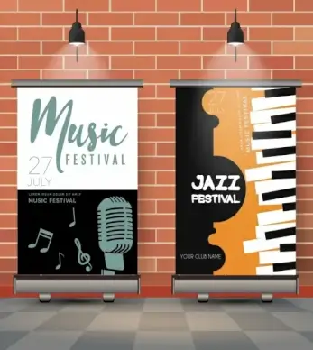 music festival templates instruments icons vertical decor