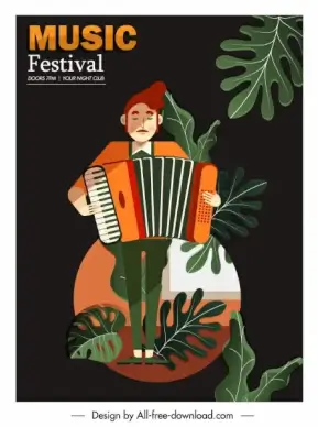 music festive poster accordion player sketch dark classic