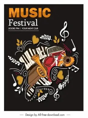 music festive poster colorful classic dark instruments doodle