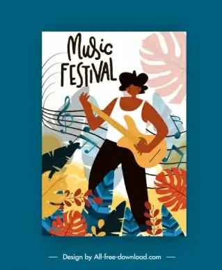 music festive poster guitarist notes leaves decor