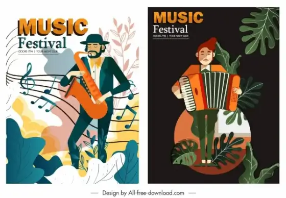 music festive posters instruments players sketch