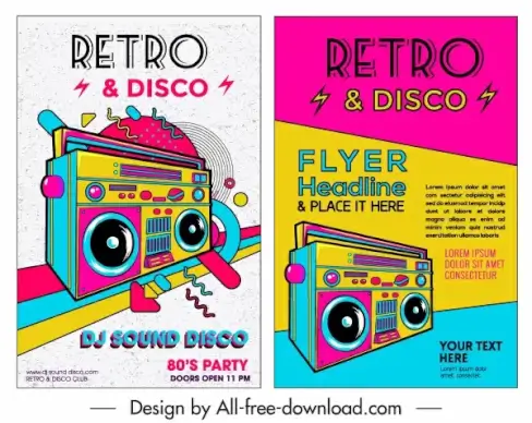 music flyer template colorful retro design cassette icon