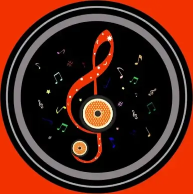 music logo flying notes and dark round design