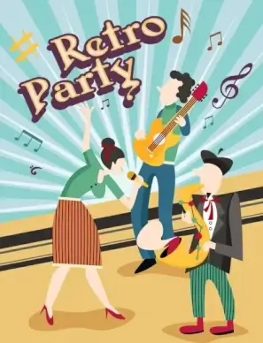 music party background performers icons retro design