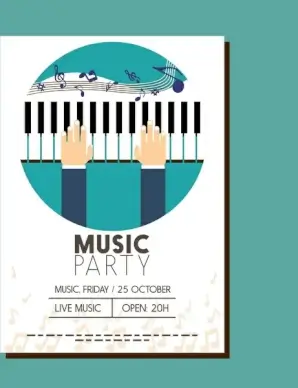 music party banner hand notes and piano design