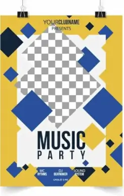 music party flyer template modern geometric checkered decor