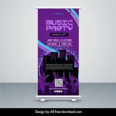 music party show banner template dark dynamic silhouette