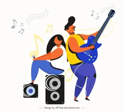 music performance painting modern style cartoon characters
