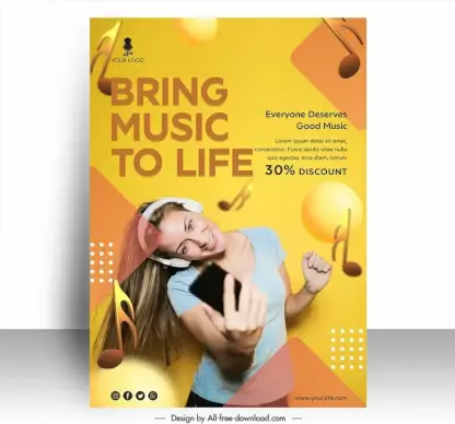 music poster discount template dynamic 3d lady music notes