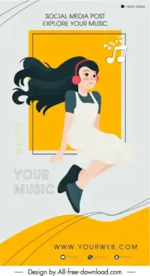 music poster template cute girl musical notes sketch