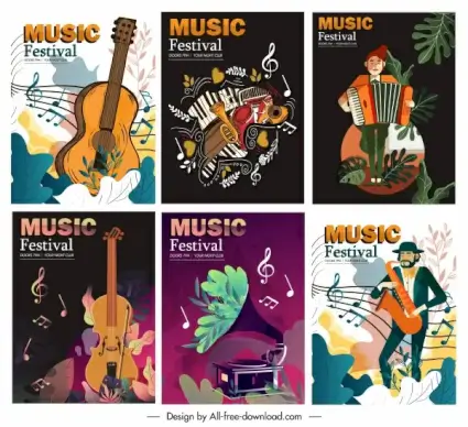 music poster templates classical colorful instruments players decor