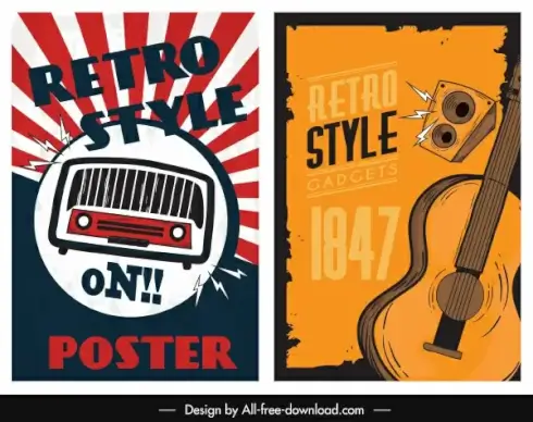 music poster templates radio guitar sketch retro design