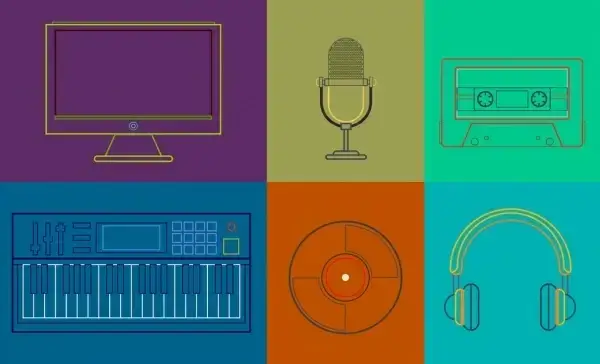 music recorder design elements flat colored sketch