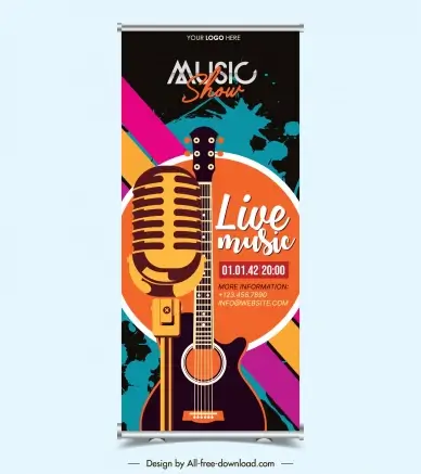  music show roll up banner template grunge dark design