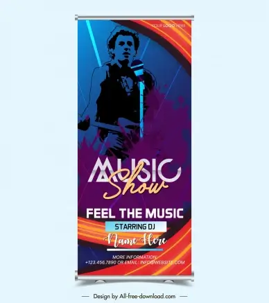 music show roll up banner template grunge silhouette singer
