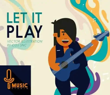 music studio advertising man playing guitar icon