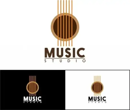 music studio logo sets guitar symbol and texts