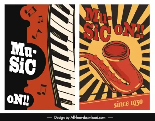 musical banner templates saxophone piano sketch colored classic