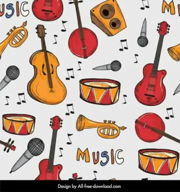 musical instruments pattern colorful classical repeating decor
