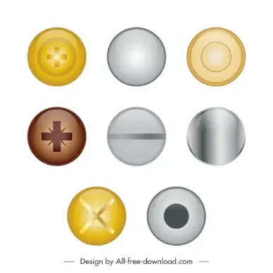 nail head icon sets flat shiny modern circle shapes