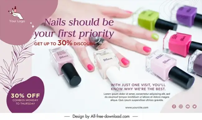 nail salon discount banner template hand bottles decor