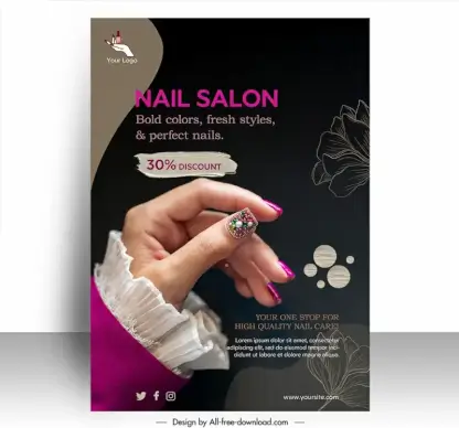 nail salon discount poster template elegant hand closeup